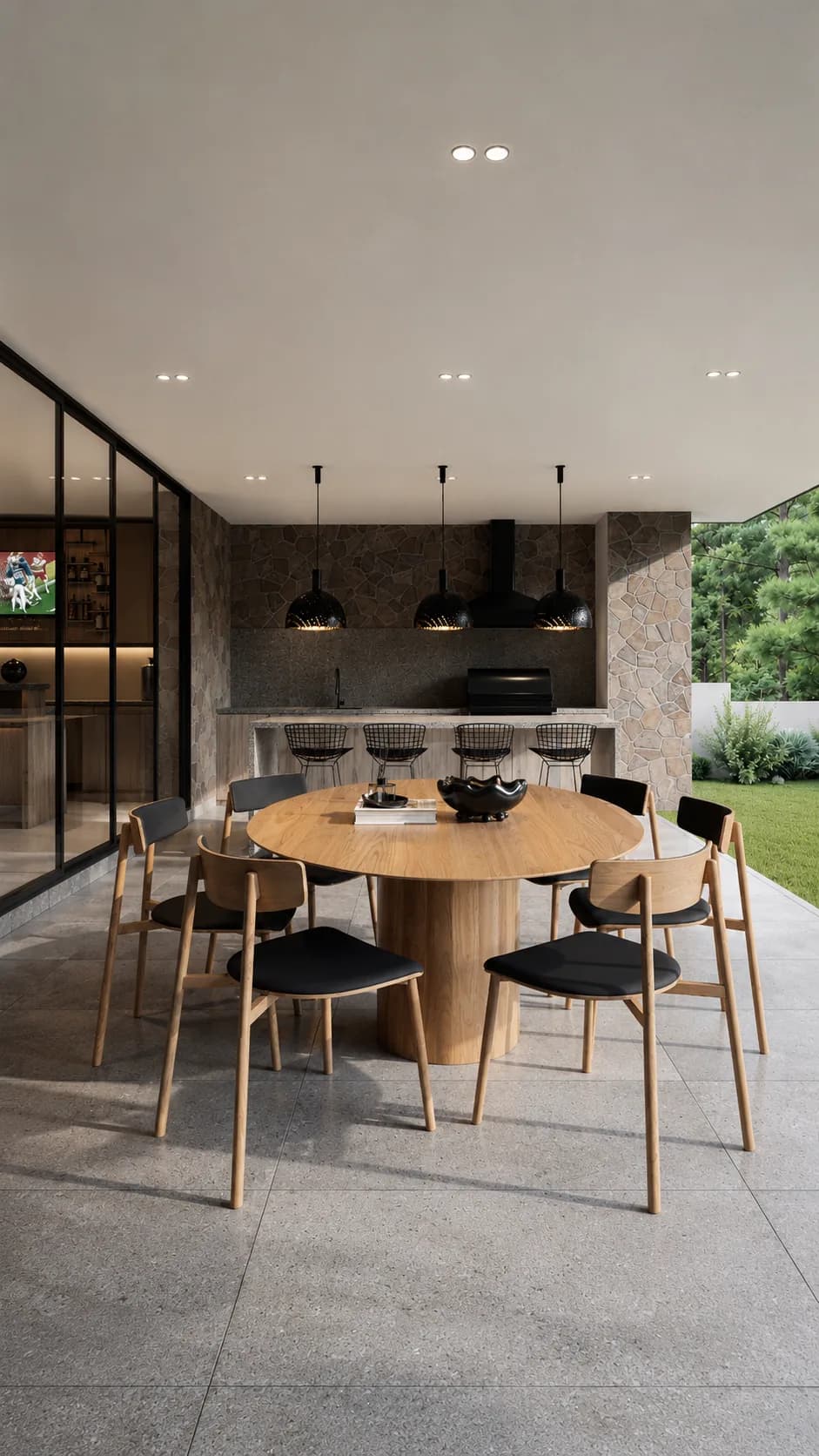 Zona de asador de la Residencia Monroy, con horno de pan de piedra