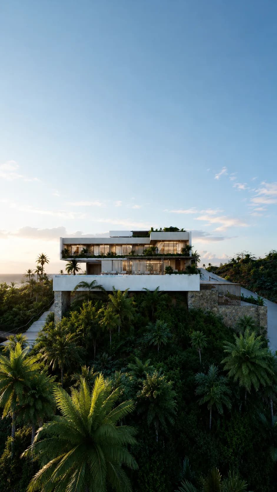 Volumen de la Residencia Quinta Mar sobre la vegetación tropical